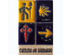 Imán Cerámica Cuatro Símbolos Camino de Santiago 5x7,5 cm