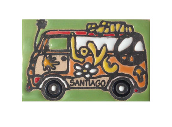 Imán Cerámica Bus Camino de Santiago Verde 5x7,5 cm